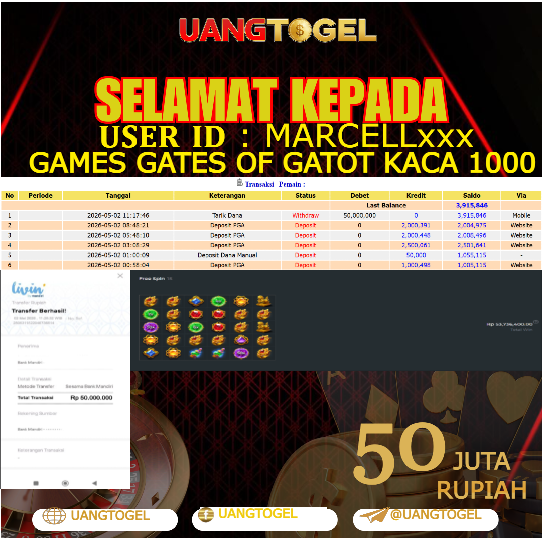 UANGTOGEL JACKPOT SLOT GAMES GATES OF GATOT KACA 1000 REELS Rp.50.000.000 - LUNAS USER ID  : MARCELL***